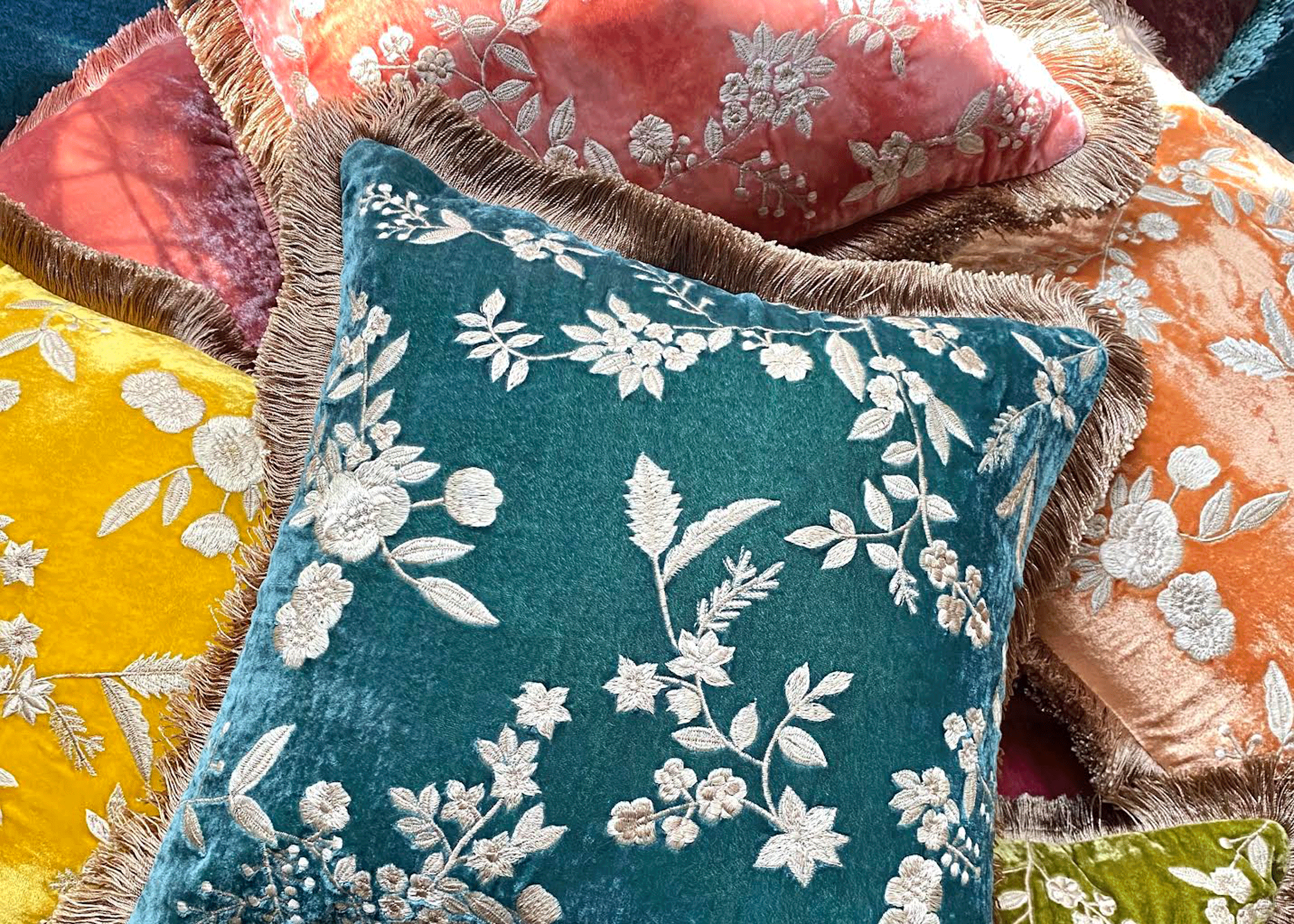 Anke Drechsel Embroidered and Silk Velvet Cushions