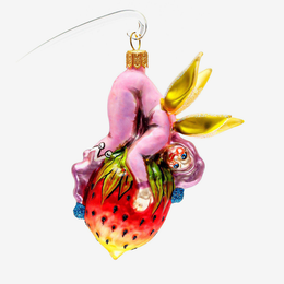 Pink Elf on Strawberry Ornament