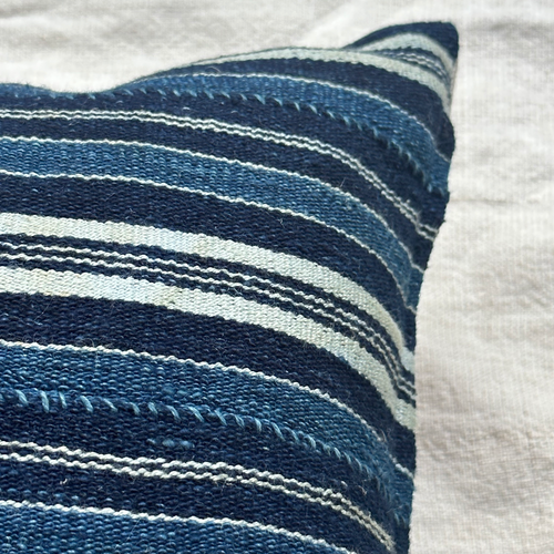 Custom Vintage African Indigo Pillow with Linen Backing (#100)