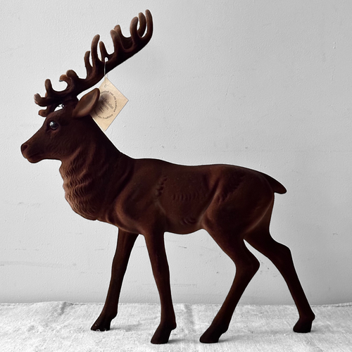 Large Flocked Brown Reindeer