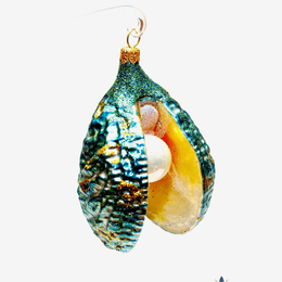 Blue and Yellow Oyster with Pearl Ornament