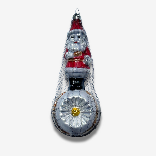 Nostalgic Santa Ornament on Reflector with Wire