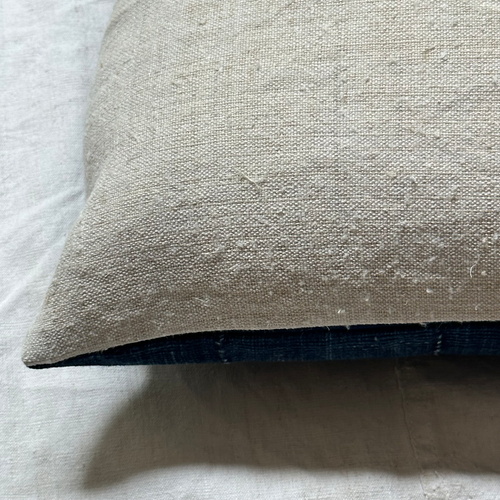 Custom Indigo Patchwork Pillow with Linen Backing (#47)