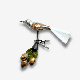 Nostalgic Bird with Golden Acorns Clip-On Ornament