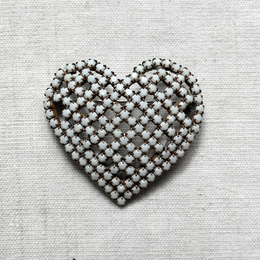 White Heart Crystal Brooch