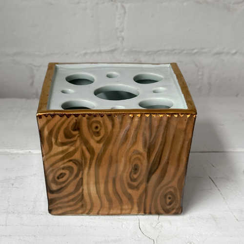 Flower Brick Vase with Woodgrain Design