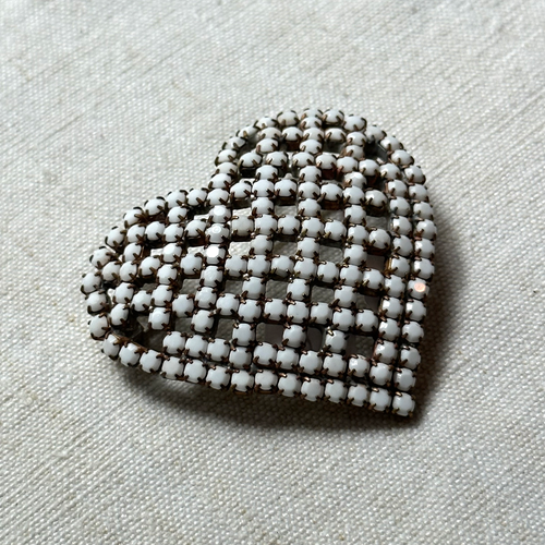 White Heart Crystal Brooch