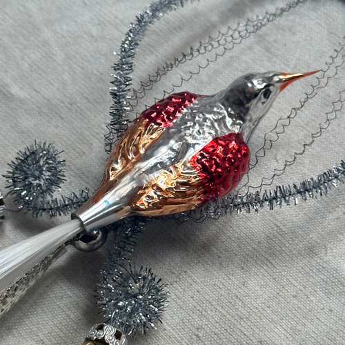 Nostalgic Silver & Red Victorian Bird Ornament