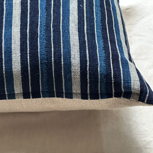 Custom Vintage African Indigo Pillow with Linen Backing (#46)