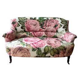 19th Century French Loveseat in John Derian for Designers Guild "The Rose Tuberose" Fabric