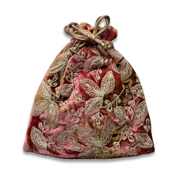 Malina Embroidered Silk Velvet String Pouch in Shaded Light Rouge