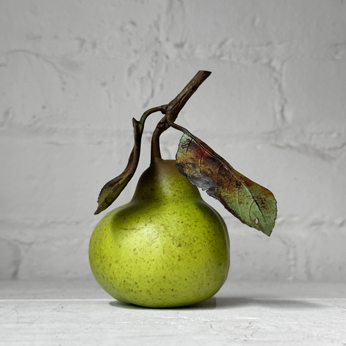 Porcelain Green William Pear with Two Leaves