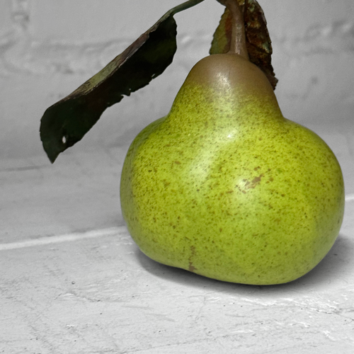 Porcelain Green William Pear with Two Leaves