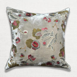 Dolores III Embroidered Silk Velvet Cushion in Lighter Powder