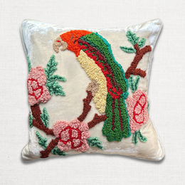 Custom Parrot Embroidered Silk Velvet Cushion