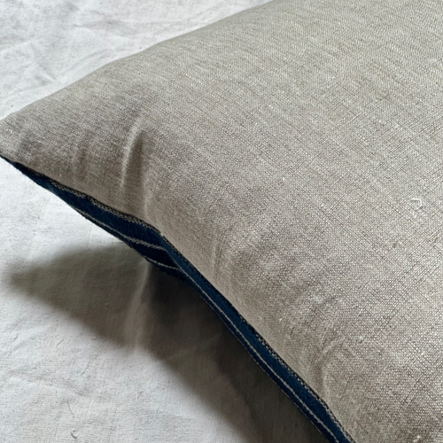 Custom Vintage African Indigo Pillow with Linen Backing (#43)