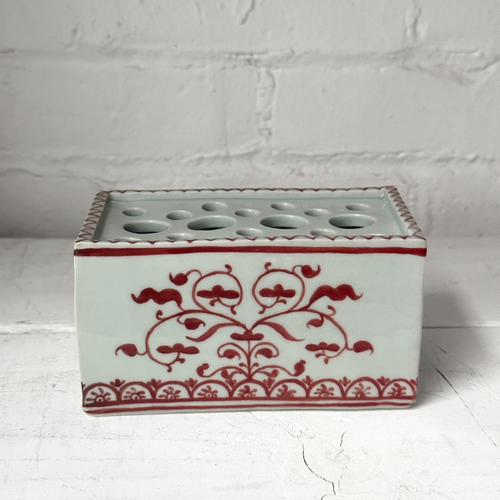 Flower Brick Vase with with Red Floral Design (BC208)