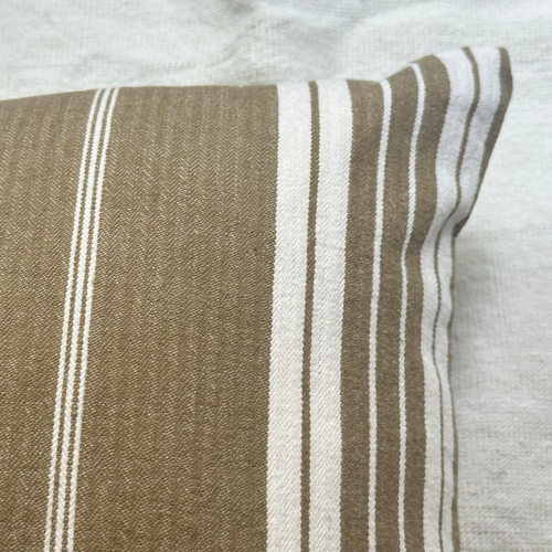 19th Century French Dusty Olive & White Ticking Pillow (#151)