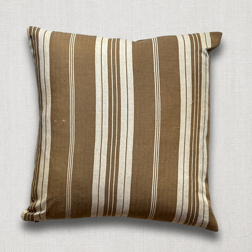 19th Century French Dusty Olive & White Ticking Pillow (#157)