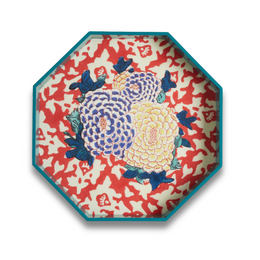 Octagonal Arabesque Corolla Geranium Natural Lacquered Tray