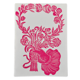 Block Printed Pink Bouquet Folded Card