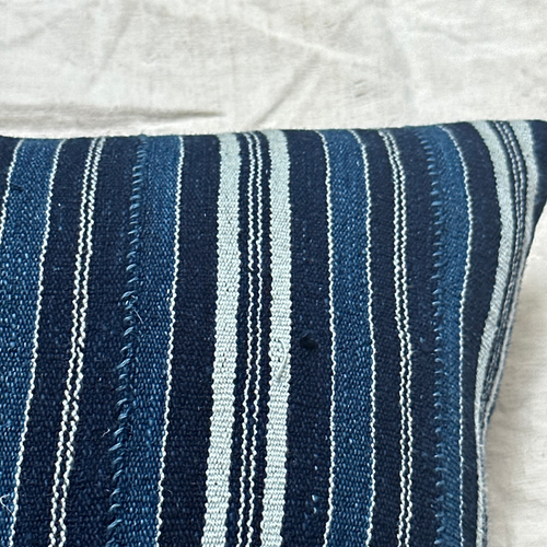 Custom Vintage African Indigo Pillow with Linen Backing (#98)