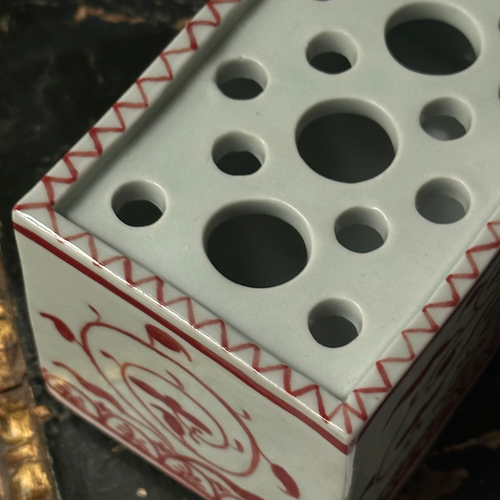 Flower Brick Vase with with Red Floral Design (BC208)