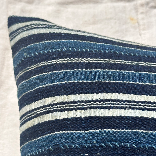 Custom Vintage African Indigo Pillow with Linen Backing (#102)