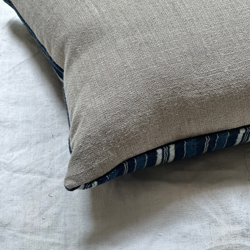 Custom Vintage African Indigo Pillow with Linen Backing (#102)