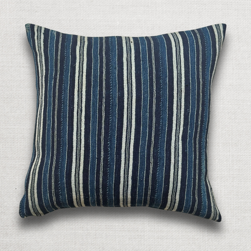 Custom Vintage African Indigo Pillow with Linen Backing (#102)