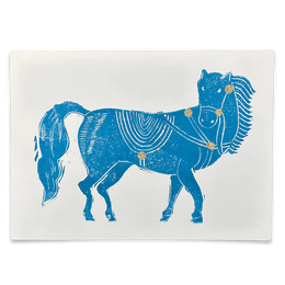 Block Printed Blue Horse Folded Card