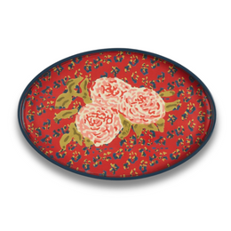 Oval Leopard Flower Red Lacquered Tray