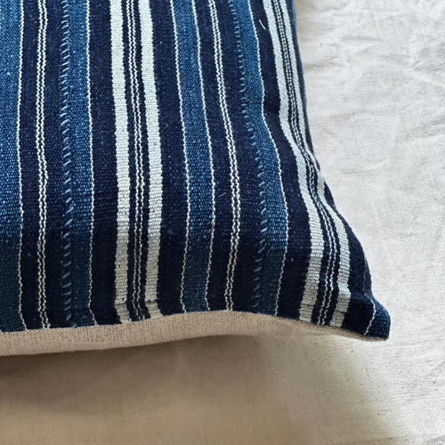 Custom Vintage African Indigo Pillow with Linen Backing (#97)