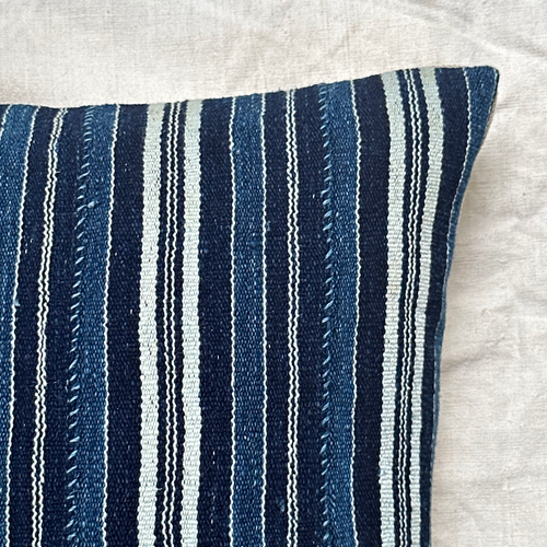 Custom Vintage African Indigo Pillow with Linen Backing (#97)