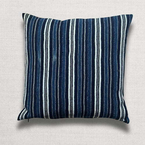 Custom Vintage African Indigo Pillow with Linen Backing (#97)