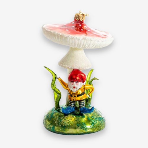 Gnome Under Toadstool Mushroom Ornament