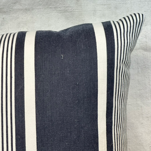 19th Century French Blue & White Ticking Pillow (#180)