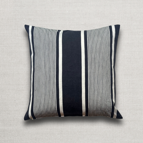 19th Century French Blue & White Ticking Pillow (#186)