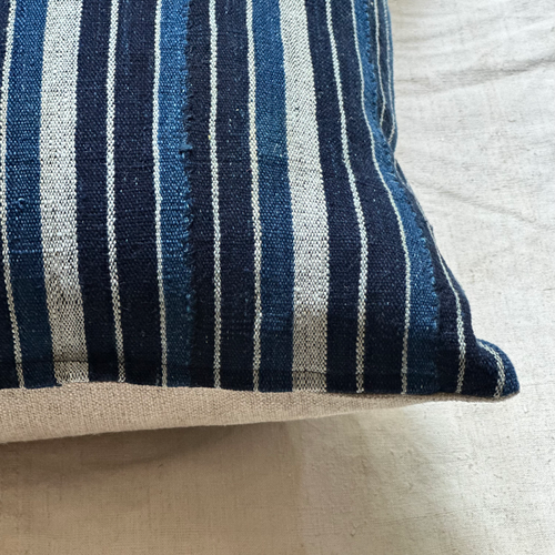 Custom Vintage African Indigo Pillow with Linen Backing (#41)