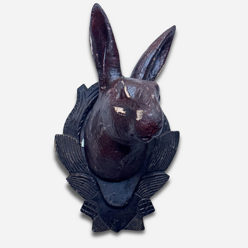 Black Forest Carved Rabbit Head on Plaque (#B1118)