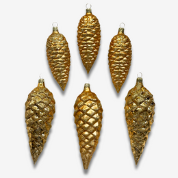 Set of 6 Nostalgic Mixed Gold Pinecone Ornaments