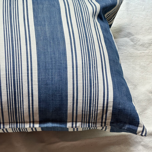 19th Century French Blue & White Ticking Pillow (#191)