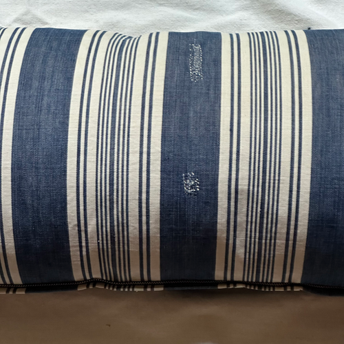 19th Century French Blue & White Ticking Pillow (#191)