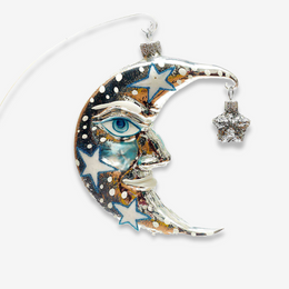 Silver Crescent Moon with Star Ornament