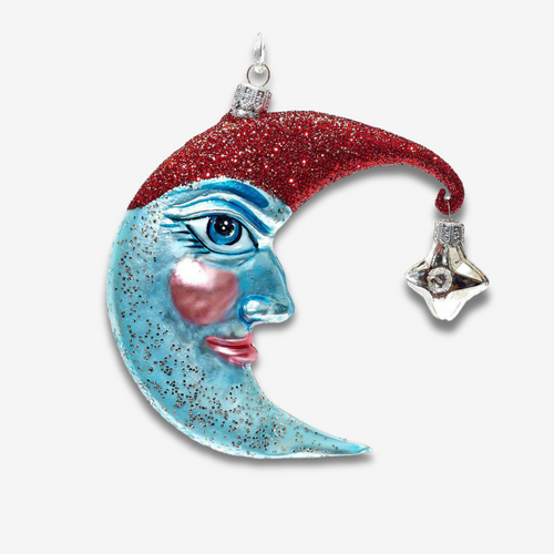 Red & Blue Crescent Moon with Star Ornament