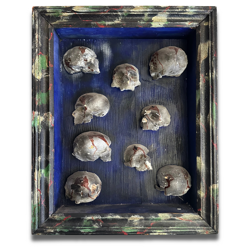 Antique Skull Reliquary Shadow Box Pair