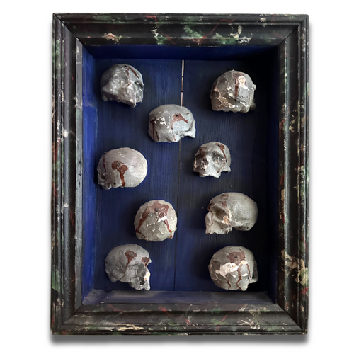 Antique Skull Reliquary Shadow Box Pair