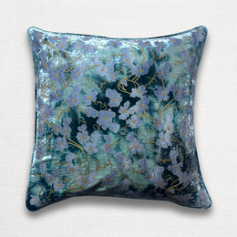 Azura Embroidered Silk Velvet Cushion in Shaded Indigo