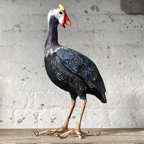 Papier-Mâché Guinea Fowl with Chick #38A