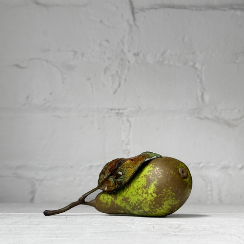 Porcelain Green Windfall Conference Pear with Leaf